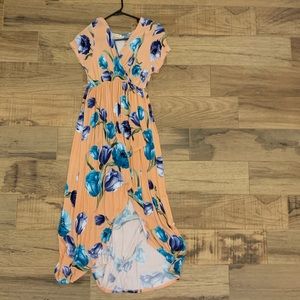 Peach Maxi Dress with Blue Flowers